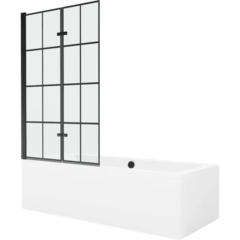 Mexen Cube 180 x 80 cm rectangular bathtub with panels and a 2-wing screen 100 cm, black pattern - 550518080X92100027077