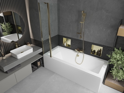 Mexen Cube 170 x 80 cm rectangular bathtub with panels and a 1-wing screen 80 cm, transparent, gold - 550517080X9408115000