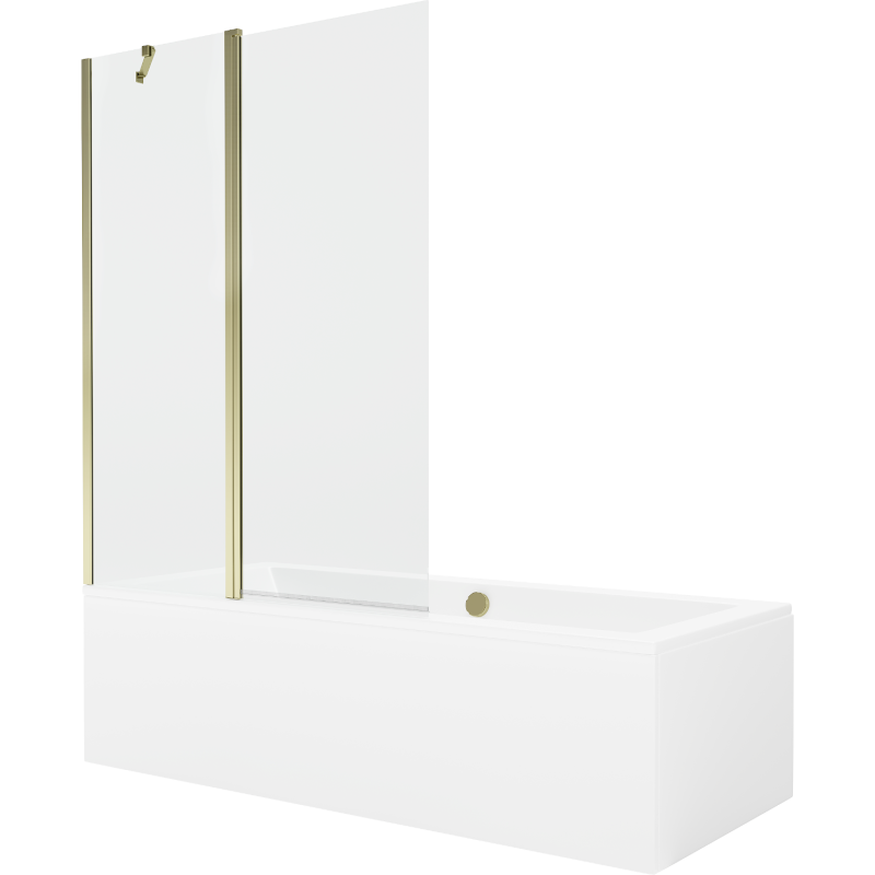 Mexen Cube 170 x 80 cm rectangular bathtub with panels and a 1-wing screen 120 cm, transparent, gold - 550517080X9412115000