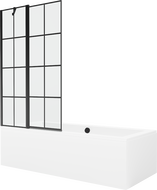 Mexen Cube 180 x 80 cm rectangular bathtub with panels and a 1-wing screen 100 cm, black pattern - 550518080X9410117077