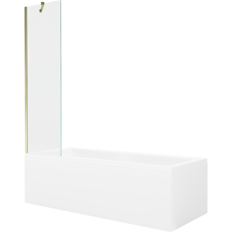 Mexen Cubik rectangular bathtub 150 x 70 cm with casing and 1-panel screen 50 cm, transparent, gold - 550315070X9505000050