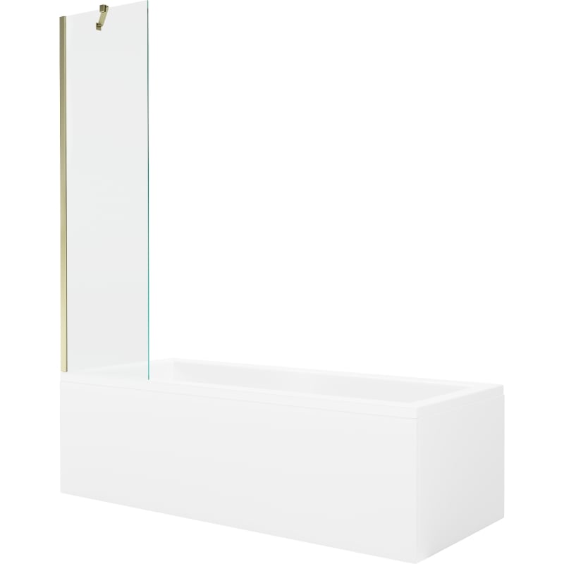 Mexen Cubik rectangular bathtub 150 x 70 cm with enclosure and 1-panel screen 50 cm, transparent, gold - 550315070X9505000050