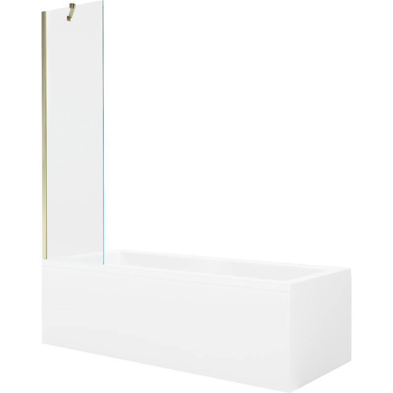 Mexen Cubik rectangular bathtub 150 x 70 cm with housing and 1-wing screen 50 cm, transparent, gold - 550315070X9505000050
