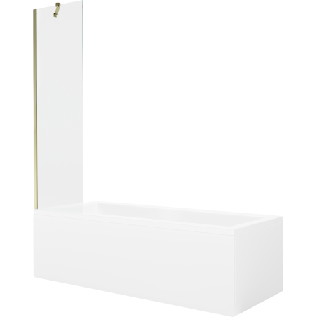Mexen Cubik rectangular bathtub 150 x 70 cm with casing and 1-panel screen 50 cm, transparent, gold - 550315070X9505000050