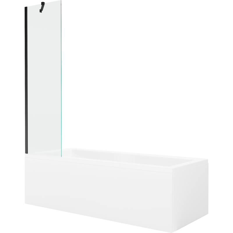 Mexen Cubik rectangular bath 150 x 70 cm with casing and 1-wing screen 50 cm, transparent, black - 550315070X9505000070