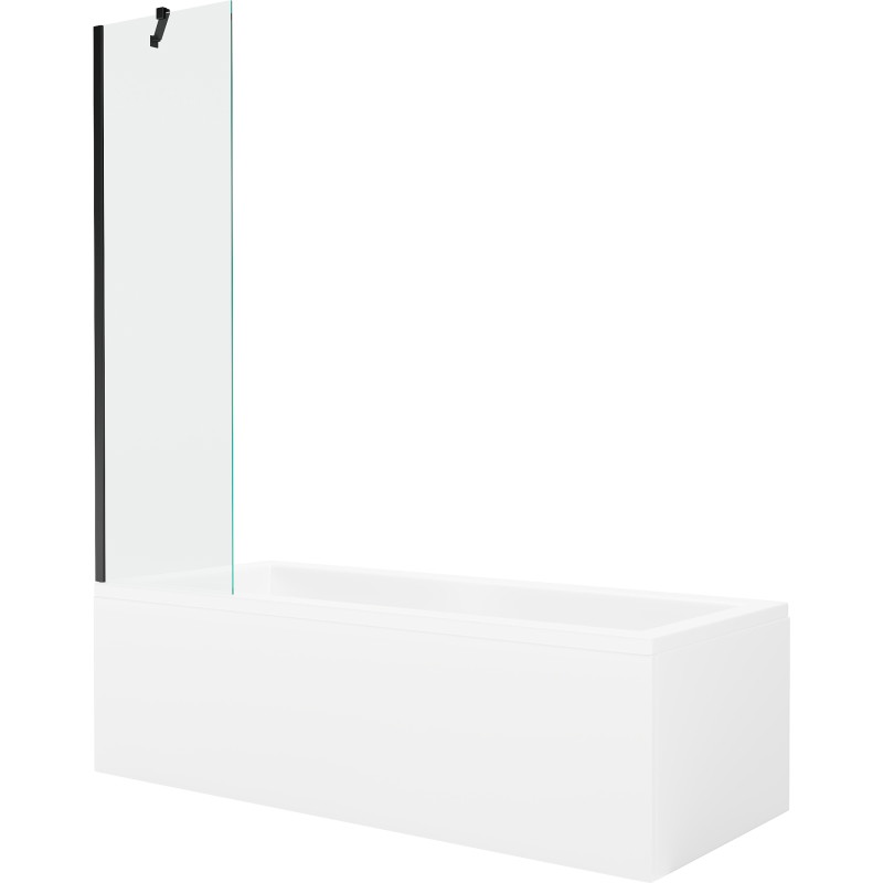 Mexen Cubik rectangular bathtub 150 x 70 cm with enclosure and 1-panel screen 50 cm, transparent, black - 550315070X9505000070