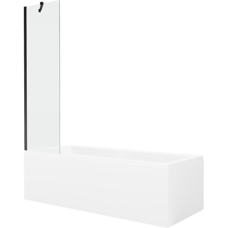 Mexen Cubik rectangular bath 150 x 70 cm with casing and 1-wing screen 50 cm, transparent, black - 550315070X9505000070