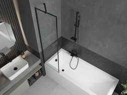 Mexen Cubik rectangular bathtub 150 x 70 cm with casing and 1-wing screen 50 cm, black pattern - 550315070X9505007070