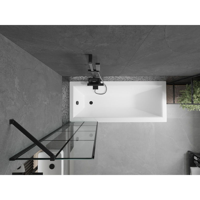 Mexen Cubik rectangular bath 150 x 70 cm with casing and 1-wing screen 50 cm, black pattern - 550315070X9505007077