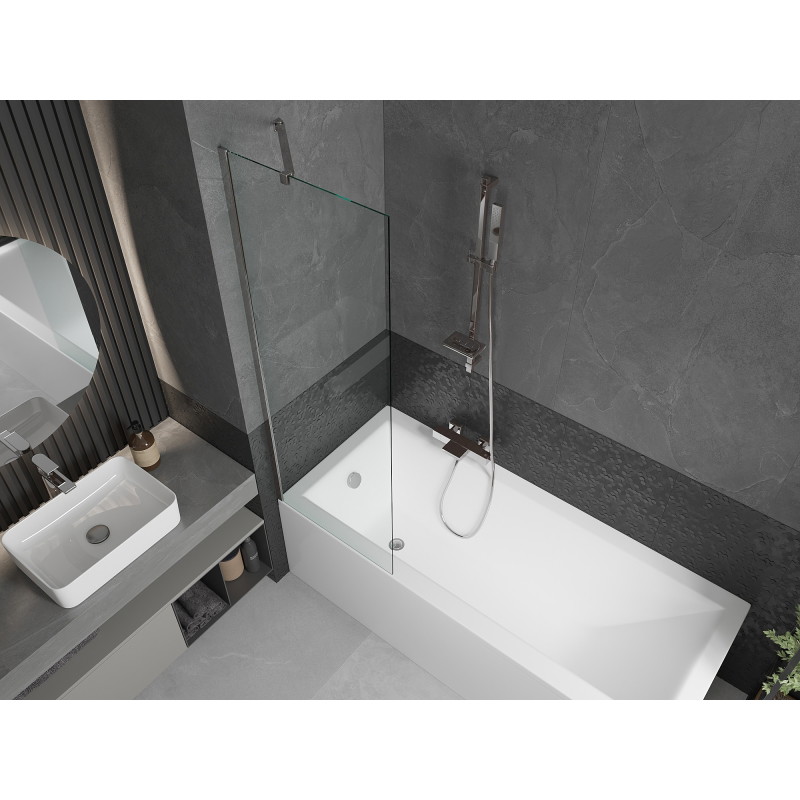 Mexen Cubik rectangular bathtub 150 x 70 cm with casing and 1-wing screen 60 cm, transparent, chrome - 550315070X9506000001