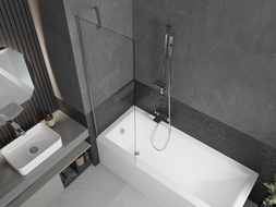 Mexen Cubik 150 x 70 cm rectangular bathtub with panels and a 1-wing screen 60 cm, transparent, chrome - 550315070X9506000001