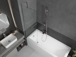 Mexen Cubik rectangular bathtub 150 x 70 cm with enclosure and 1-wing screen 60 cm, transparent, chrome - 550315070X9506000001