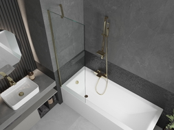 Mexen Cubik rectangular bathtub 150 x 70 cm with housing and 1-wing screen 60 cm, transparent, gold - 550315070X9506000050