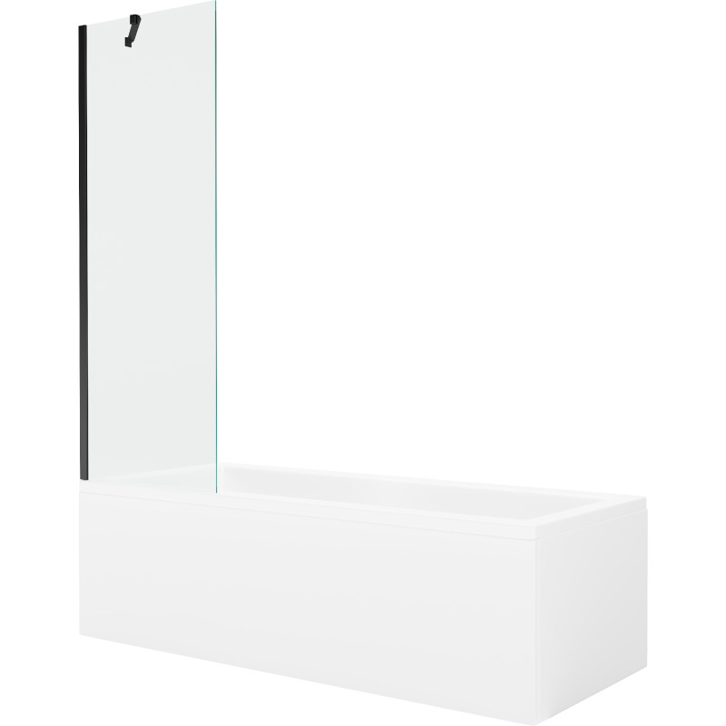 Mexen Cubik rectangular bathtub 150 x 70 cm with casing and 1-wing screen 60 cm, transparent, black - 550315070X9506000070