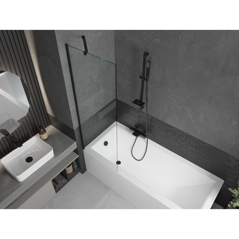 Mexen Cubik rectangular bathtub 150 x 70 cm with casing and 1-wing screen 60 cm, transparent, black - 550315070X9506000070
