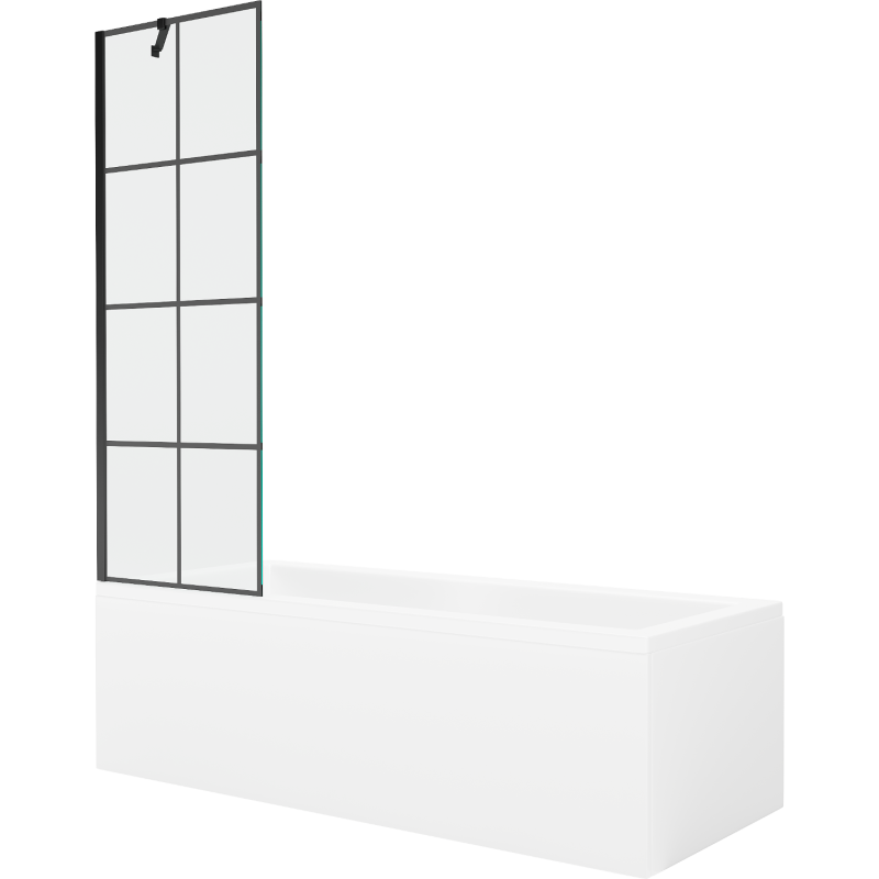 Mexen Cubik 150 x 70 cm rectangular bathtub with panels and a 1-wing screen 60 cm, black pattern - 550315070X9506007077