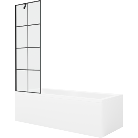 Mexen Cubik rectangular bath 150 x 70 cm with casing and 1-wing screen 60 cm, black pattern - 550315070X9506007077