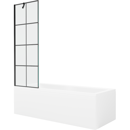 Mexen Cubik rectangular bathtub 150 x 70 cm with casing and 1-panel screen 60 cm, black pattern - 550315070X9506007077