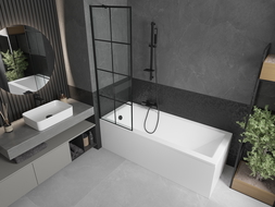 Mexen Cubik 150 x 70 cm rectangular bathtub with panels and a 1-wing screen 60 cm, black pattern - 550315070X9506007077