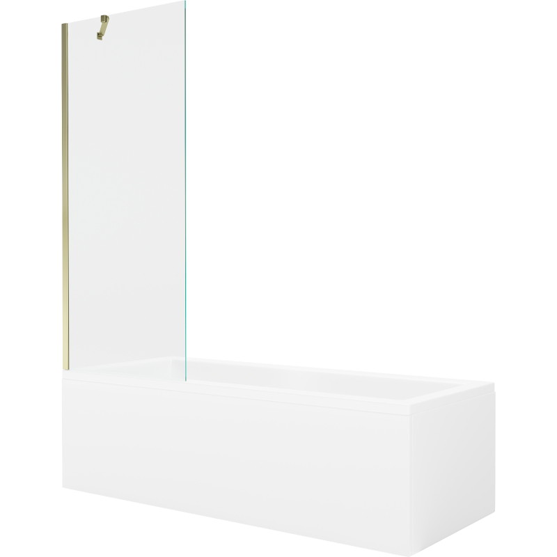 Mexen Cubik rectangular bathtub 150 x 70 cm with casing and 1-wing screen 70 cm, transparent, gold - 550315070X9507000050