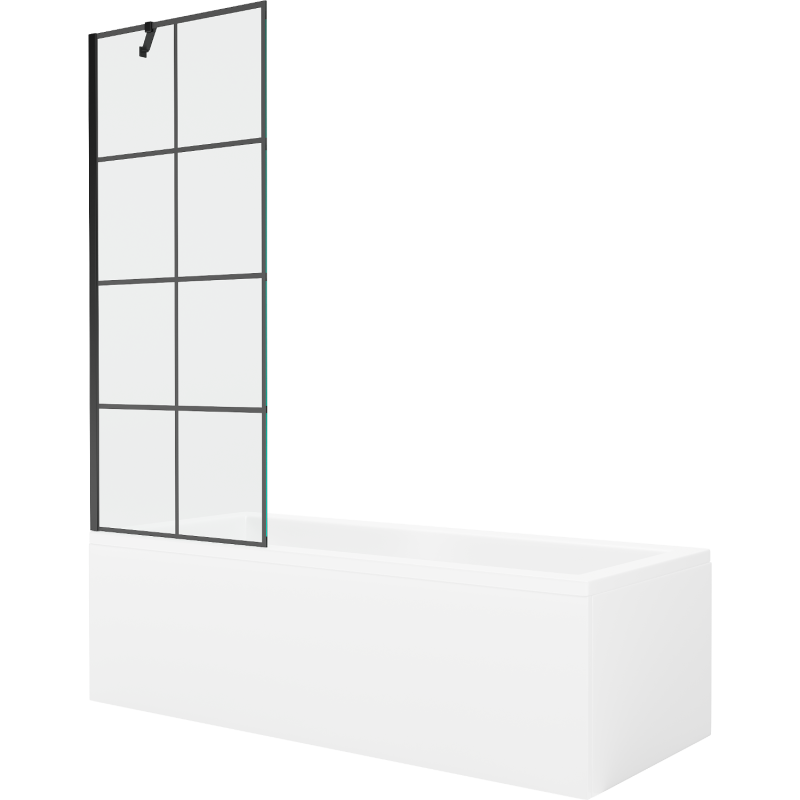 Mexen Cubik rectangular bathtub 150 x 70 cm with casing and 1-wing screen 70 cm, black pattern - 550315070X9507007077