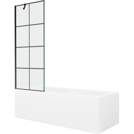 Mexen Cubik 150 x 70 cm rectangular bathtub with panels and a 1-wing screen 70 cm, black pattern - 550315070X9507007077