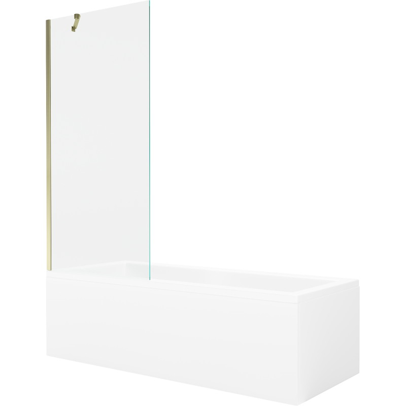 Mexen Cubik rectangular bathtub 150 x 70 cm with enclosure and 1-wing screen 80 cm, transparent, gold - 550315070X9508000050