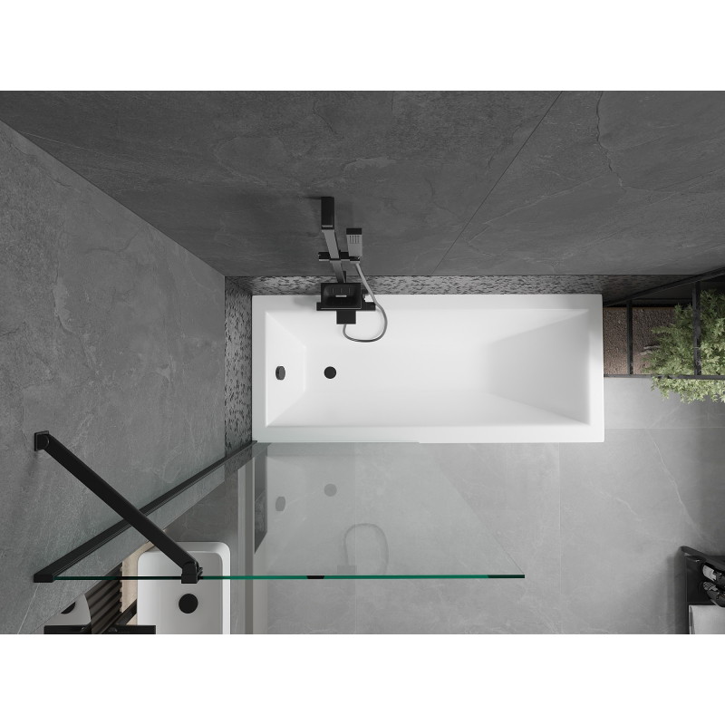Mexen Cubik rectangular bathtub 150 x 70 cm with casing and 80 cm 1-panel screen, transparent, black - 550315070X9508000070