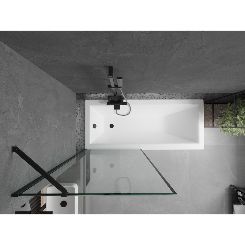 Mexen Cubik rectangular bathtub 150 x 70 cm with casing and 1-panel screen 80 cm, black pattern - 550315070X9508007070