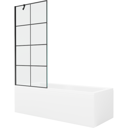 Mexen Cubik rectangular bathtub 150 x 70 cm with casing and 1-wing shower screen 80 cm, black pattern - 550315070X9508007077