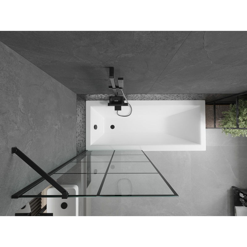 Mexen Cubik rectangular bathtub 150 x 70 cm with casing and 1-wing shower screen 80 cm, black pattern - 550315070X9508007077