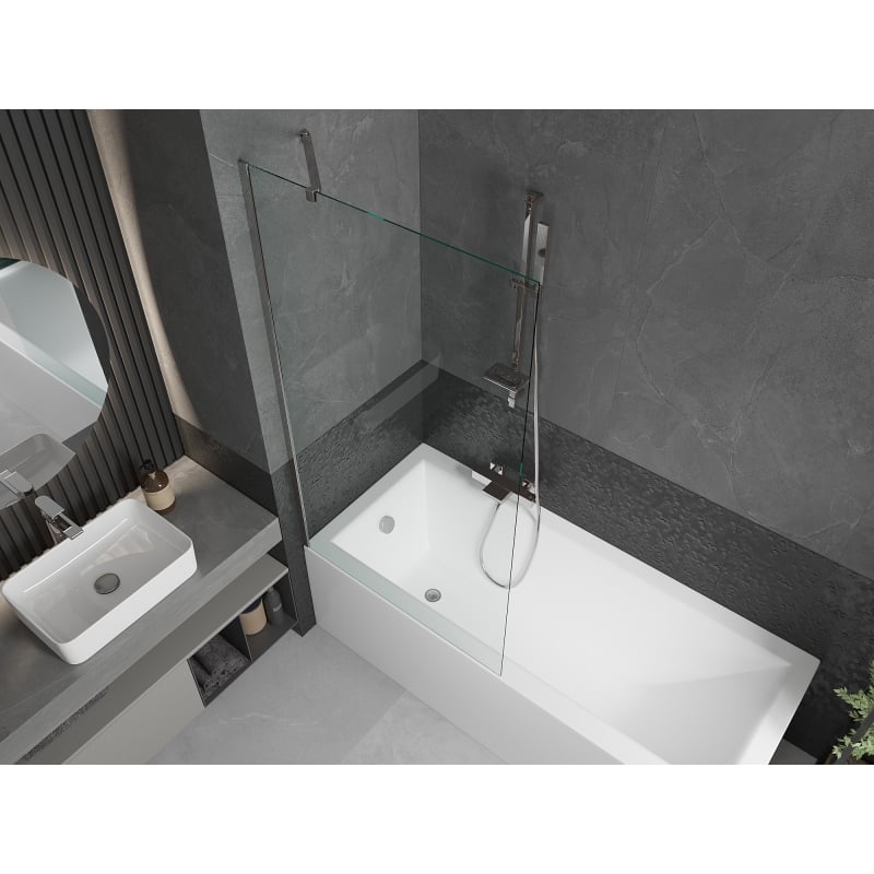 Mexen Cubik rectangular bathtub 150 x 70 cm with enclosure and 1-panel screen 90 cm, transparent, chrome - 550315070X9509000001