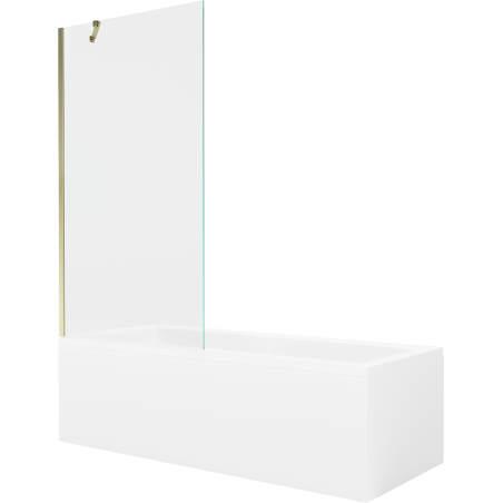 Mexen Cubik Rectangular Bathtub 150 x 70 cm with Enclosure and 1-Wing Screen 90 cm, Transparent, Gold - 550315070X9509000050