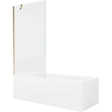 Mexen Cubik rectangular bathtub 150 x 70 cm with housing and 1-wing screen 90 cm, transparent, gold - 550315070X9509000050