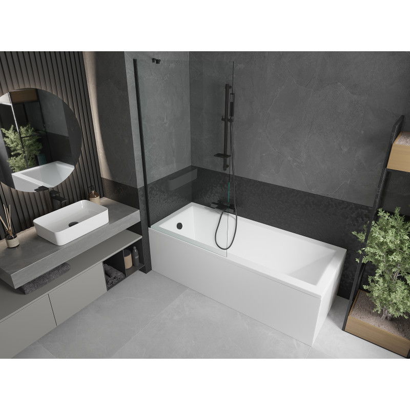 Mexen Cubik rectangular bathtub 150 x 70 cm with casing and 1-wing screen 90 cm, transparent, black - 550315070X9509000070
