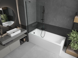 Mexen Cubik rectangular bathtub 150 x 70 cm with casing and 1-panel screen 90 cm, transparent, black - 550315070X9509000070