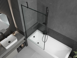 Mexen Cubik rectangular bathtub 150 x 70 cm with casing and 1-wing shower screen 90 cm, black pattern - 550315070X9509007070