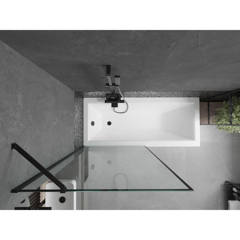 Mexen Cubik rectangular bathtub 150 x 70 cm with casing and 1-wing screen 90 cm, black pattern - 550315070X9509007070