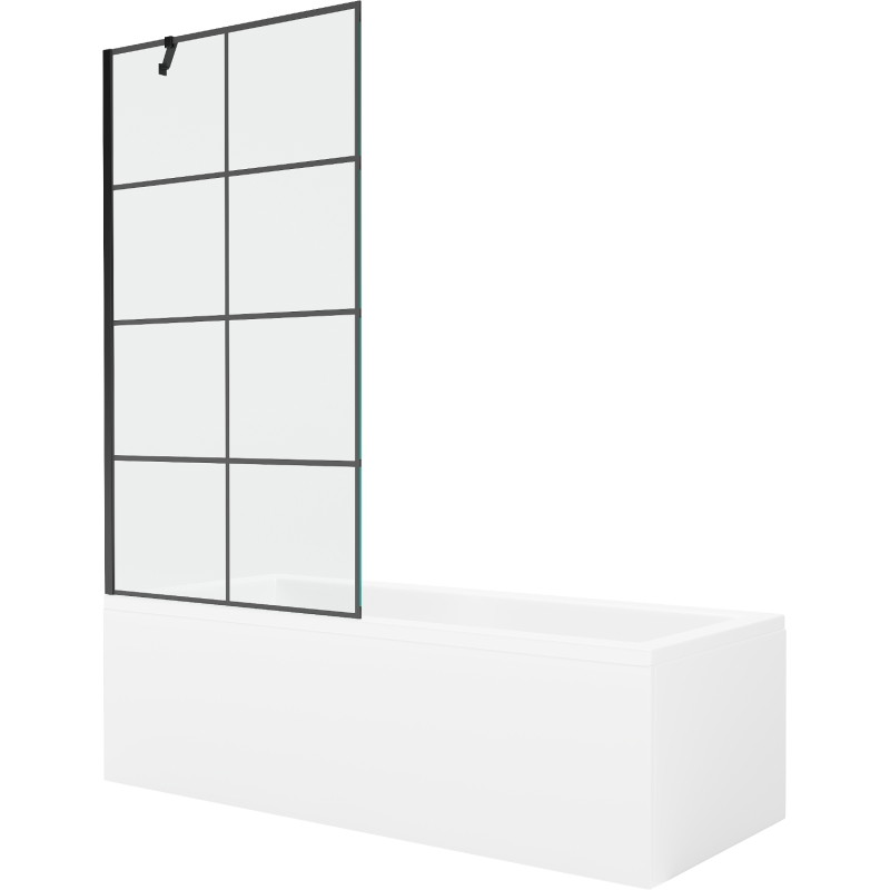 Mexen Cubik rectangular bathtub 150 x 70 cm with casing and 1-wing screen 90 cm, black pattern - 550315070X9509007077