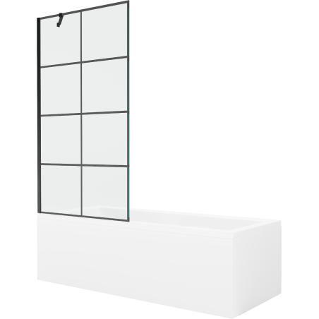 Mexen Cubik rectangular bathtub 150 x 70 cm with casing and 1-panel screen 90 cm, black pattern - 550315070X9509007077