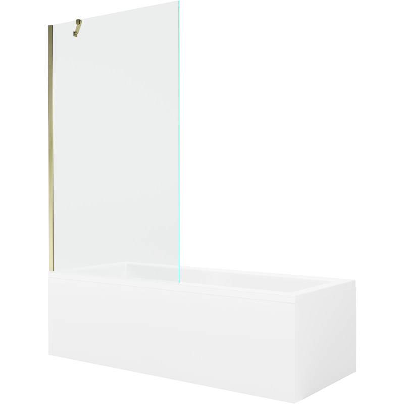 Mexen Cubik rectangular bathtub 150 x 70 cm with casing and 1-wing screen 100 cm, transparent, gold - 550315070X9510000050