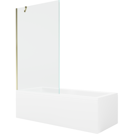 Mexen Cubik rectangular bathtub 150 x 70 cm with casing and 1-wing screen 100 cm, transparent, gold - 550315070X9510000050