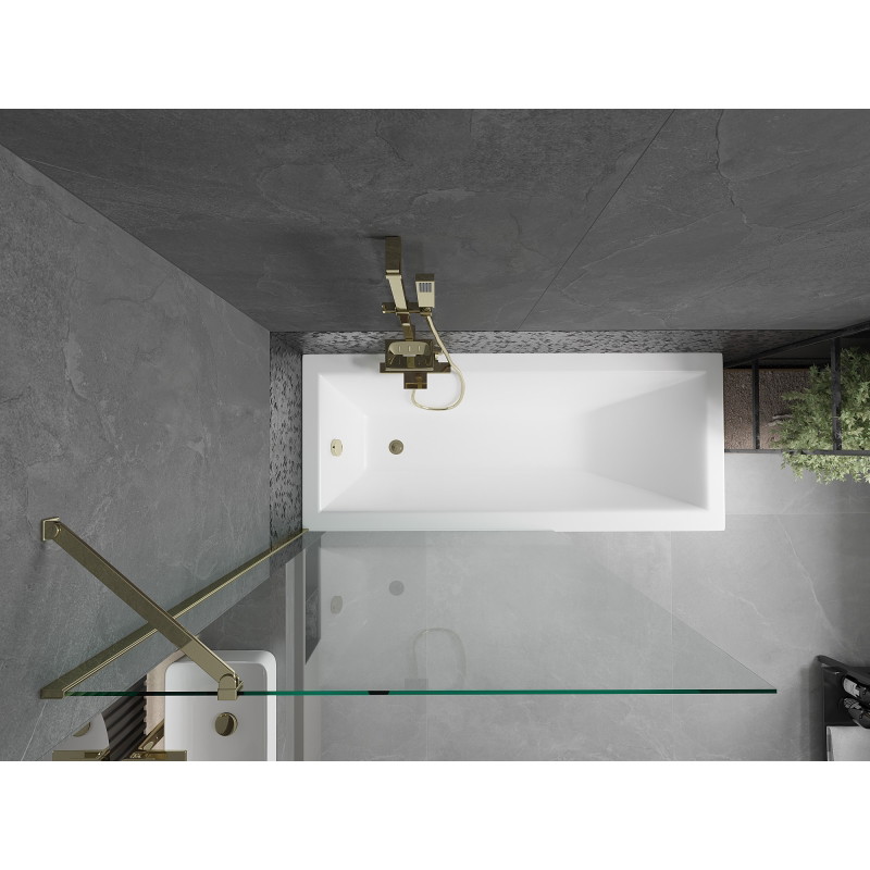 Mexen Cubik rectangular bathtub 150 x 70 cm with enclosure and 1-panel screen 100 cm, transparent, gold - 550315070X9510000050
