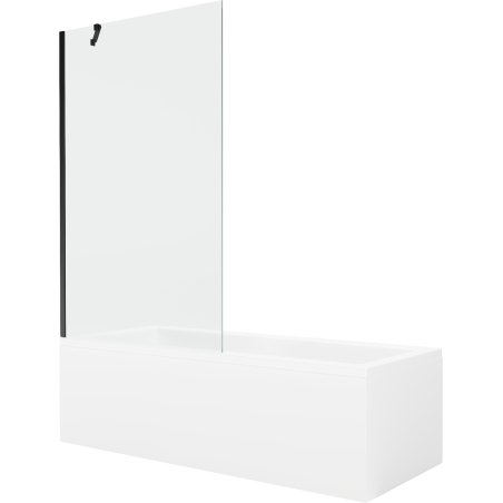 Mexen Cubik rectangular bath 150 x 70 cm with panel and 1-wing screen 100 cm, transparent, black - 550315070X9510000070