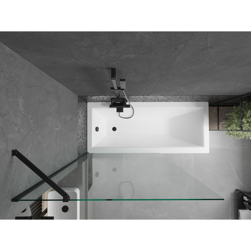 Mexen Cubik rectangular bathtub 150 x 70 cm with housing and 1-wing screen 100 cm, transparent, black - 550315070X9510000070
