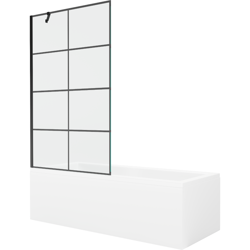 Mexen Cubik rectangular bath 150 x 70 cm with panel and 1-wing screen 100 cm, black pattern - 550315070X9510007077