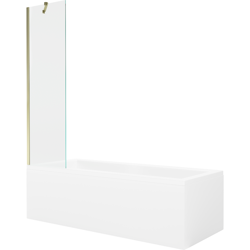 Mexen Cubik rectangular bathtub 160 x 70 cm with casing and 1-wing screen 50 cm, transparent, gold - 550316070X9505000050