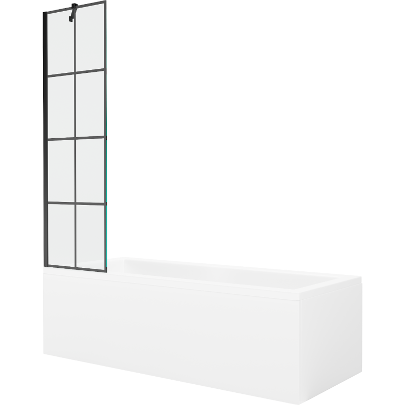 Mexen Cubik 160 x 70 cm rectangular bathtub with panels and a 1-wing screen 50 cm, black pattern - 550316070X9505007077