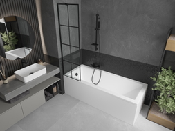 Mexen Cubik Rectangular bathtub 160 x 70 cm with casing and 1-wing screen 50 cm, black pattern - 550316070X9505007077