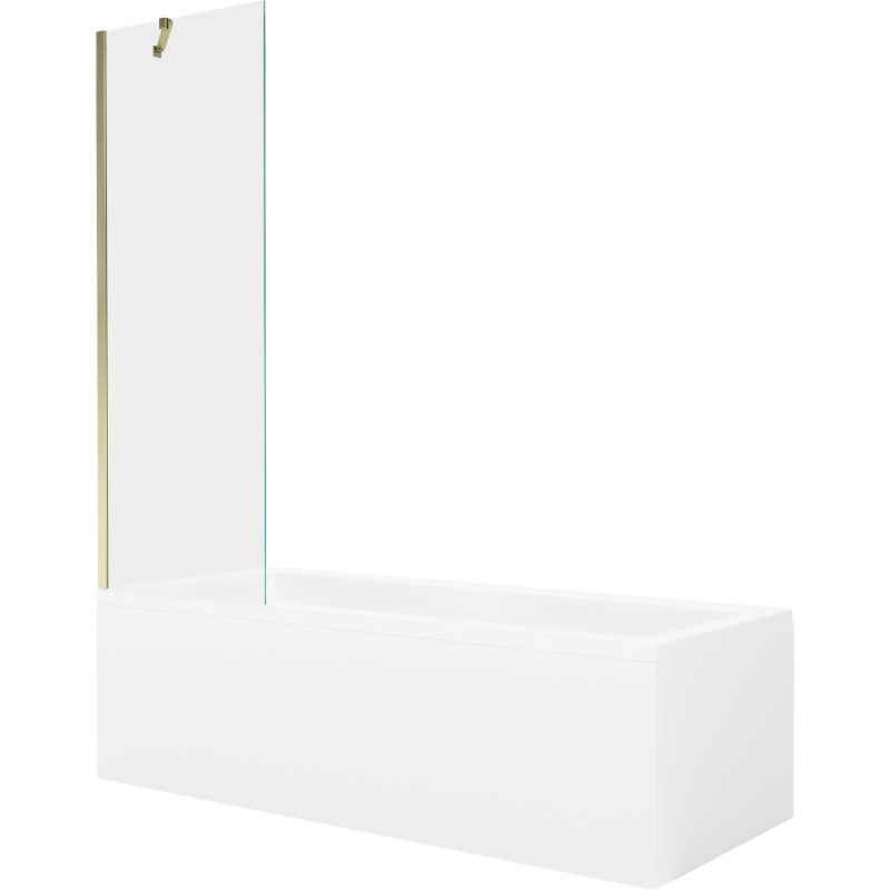 Mexen Cubik rectangular bathtub 160 x 70 cm with housing and 1-wing screen 60 cm, transparent, gold - 550316070X9506000050